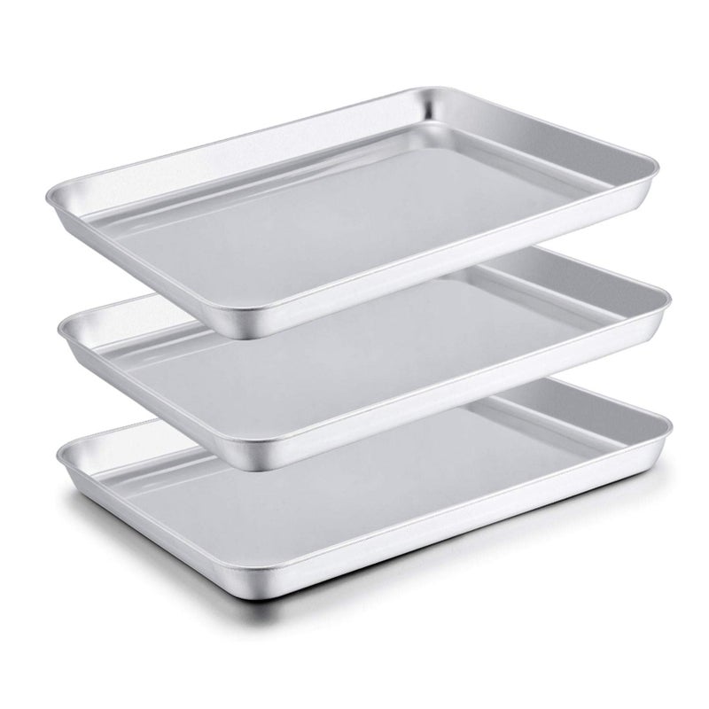 TeamFar Baking Sheets Set of 3, Stainless Steel Cookie Sheet Baking Tray Pan, 16x12x1 inch, Non Toxic & Rust Free, Easy Clean & Dishwasher Safe - Image 1